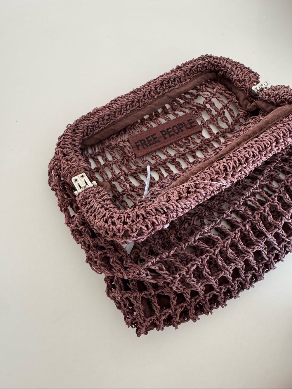 Nwot Free People Brown sand bound Crochet Clutch - Picture 8 of 10